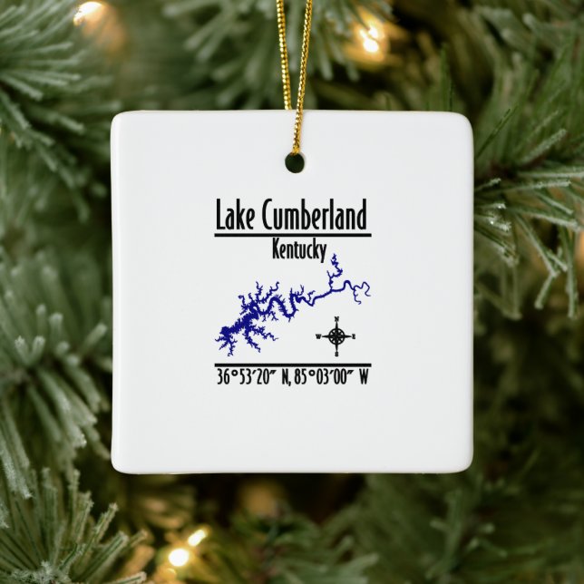 Lake Cumberland Kentucky Shoreline Map Coordinates Ceramic Ornament (Tree)