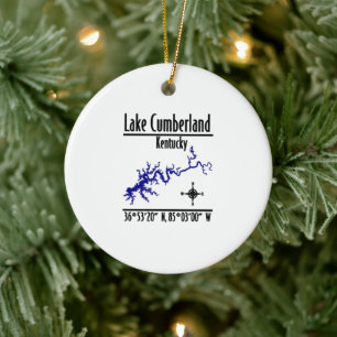 Lake Cumberland Kentucky Shoreline Map Coordinates Ceramic Tree Decoration