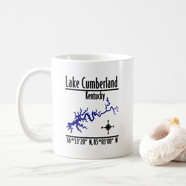 Lake Cumberland Kentucky Shoreline Map Coordinates Coffee Mug (With Donut)