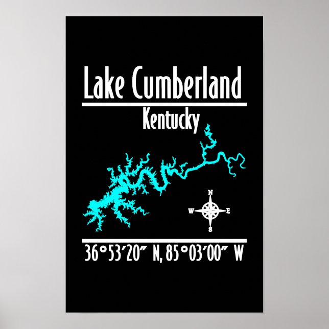 Lake Cumberland Kentucky Shoreline Map Coordinates Poster (Front)