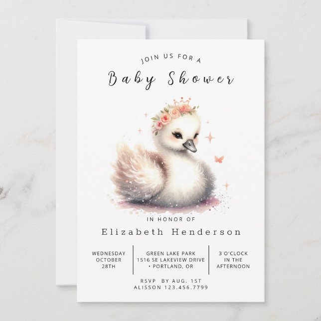 Lake Custom Swan Baby Shower Invitation (Front)