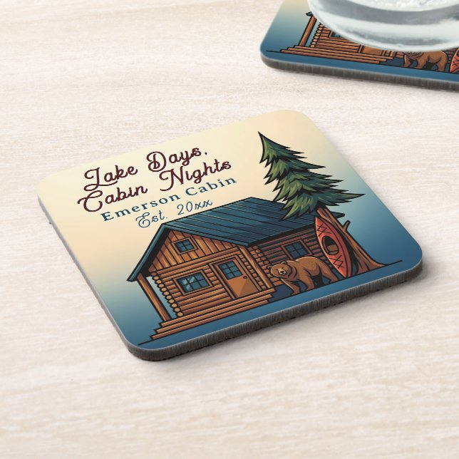Lake Days, Cabin Nights Personlized Coaster (Left Side)