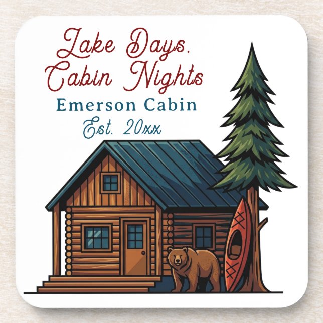 Lake Days, Cabin Nights Personlized Coaster (Front)