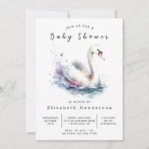 Lake Digital Swan Baby Shower Invitation