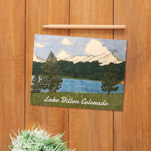 Lake Dillon Colorado Coloured Pencil Illustration Postcard