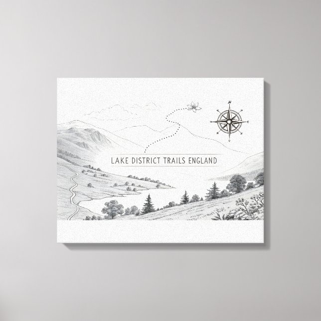 Lake District England Trails Ink Sketch Wall Art (Front)