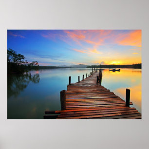 Lake Dock Pier Sunrise Poster