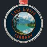 Lake Eibsee Germany Retro Distressed Circle Metal Tree Decoration<br><div class="desc">Lake Eibsee vector art design. It is at the northerly base of the Zugspitze,  Germany's highest mountain.</div>