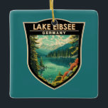 Lake Eibsee Germany Travel Art Vintage Ceramic Ornament<br><div class="desc">Lake Eibsee vector art design. It is at the northerly base of the Zugspitze,  Germany's highest mountain.</div>