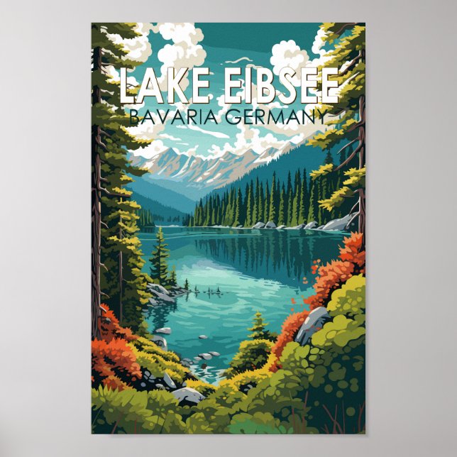 Lake Eibsee Germany Travel Art Vintage Poster (Front)