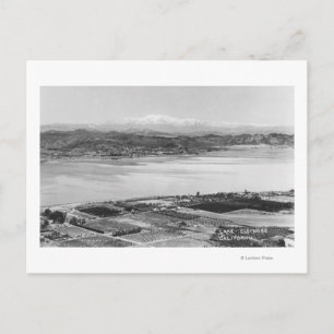 Lake Elsinore, CA Aerial Town and Lake View Postcard