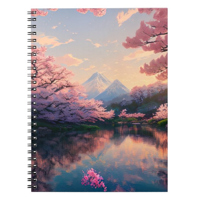 Lake Embraced by Cherry Blossom Trees Notebook (Front)