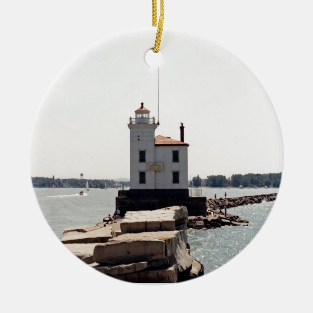 Lake Erie Lighthouse Ceramic Tree Decoration (Front)
