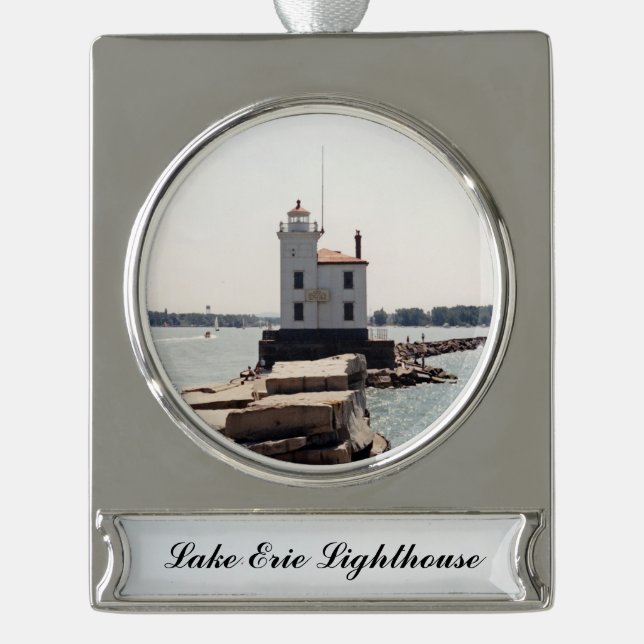 Lake Erie Lighthouse Silver Plated Banner Ornament (Front)