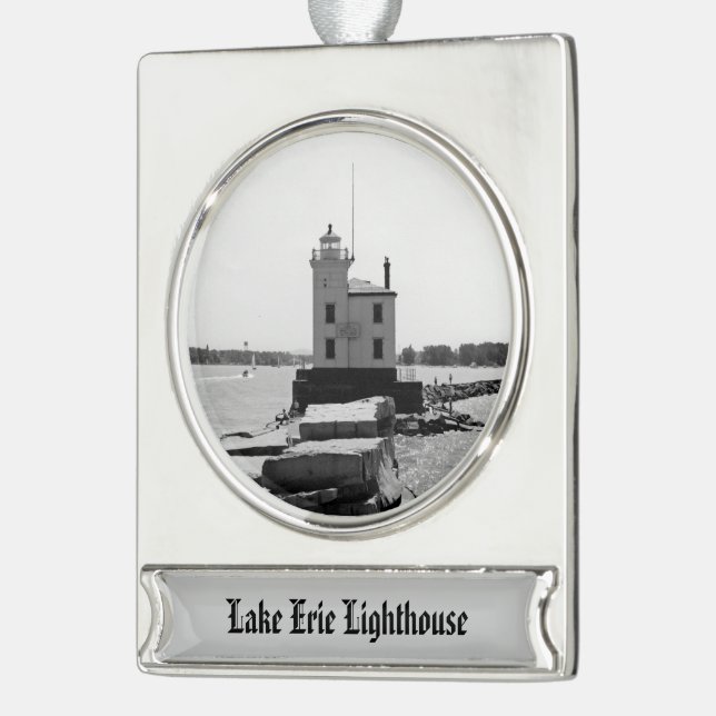 Lake Erie Lighthouse Silver Plated Banner Ornament (Left)