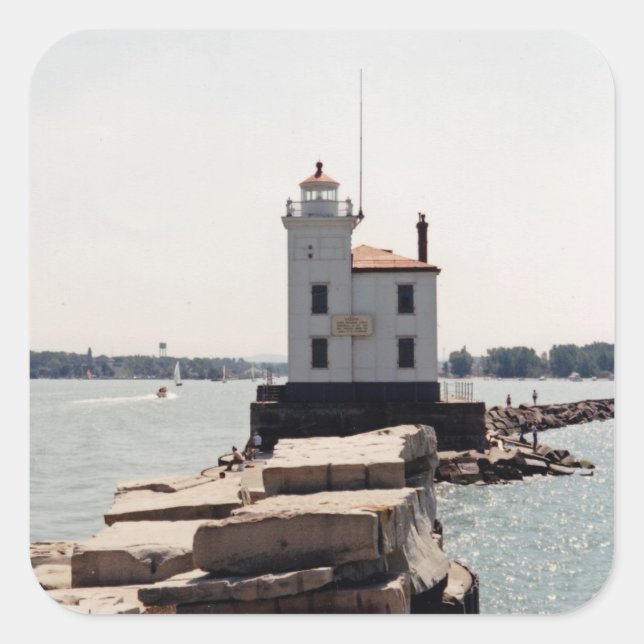Lake Erie Lighthouse Square Sticker (Front)