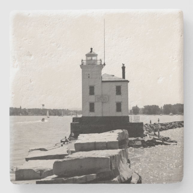 Lake Erie Lighthouse Stone Coaster (Front)