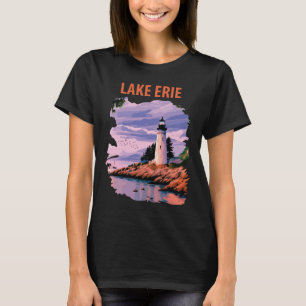 Lake Erie Lighthouse Sunset Retro Travel T-Shirt