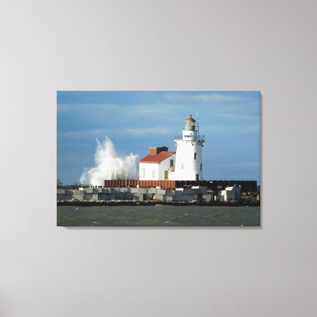 Lake Erie Lighthouse with Wave Canvas Print (Front)