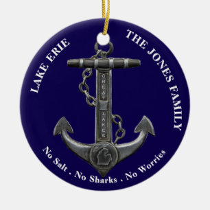 Lake ERIE Patriotic distressed anchor nautical Ceramic Tree Decoration
