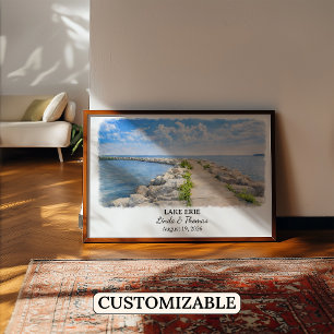 Lake Erie Pennsylvania Poster, Watercolor, Custom Poster