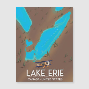Lake Erie, USA lake Map travel poster