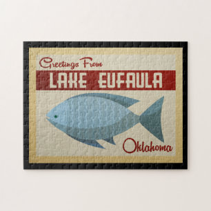 Lake Eufaula Oklahoma Blue Fish Vintage Travel Jigsaw Puzzle