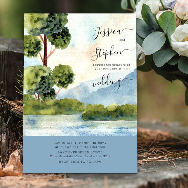 Lake Evergreen Dusty Blue Destination Wedding Invitation (Creator Uploaded)