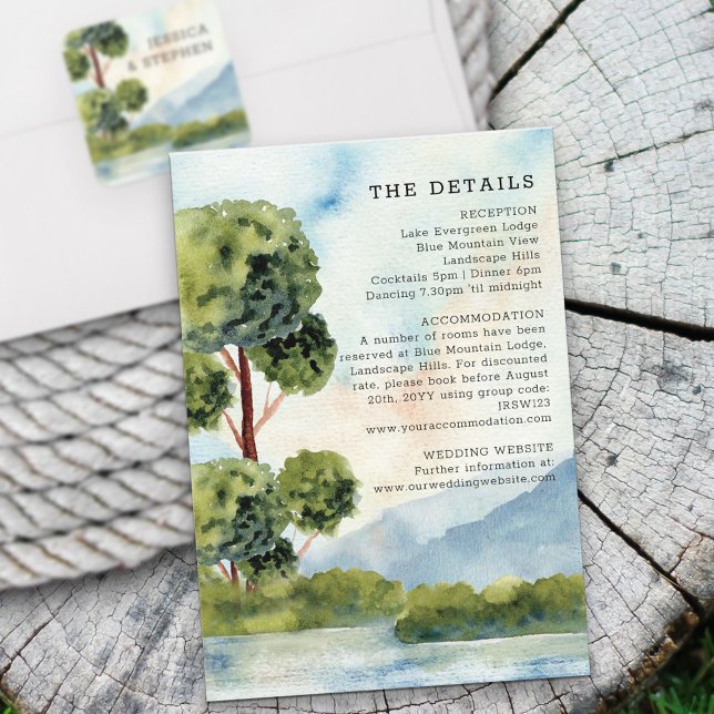 Lake Evergreen Watercolor Wedding Details Enclosure Card (Creator Uploaded)