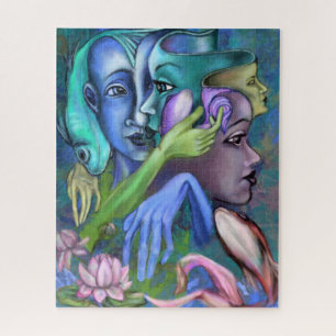 Lake Faces - Abstract Modern Cubism Style Painting Jigsaw Puzzle