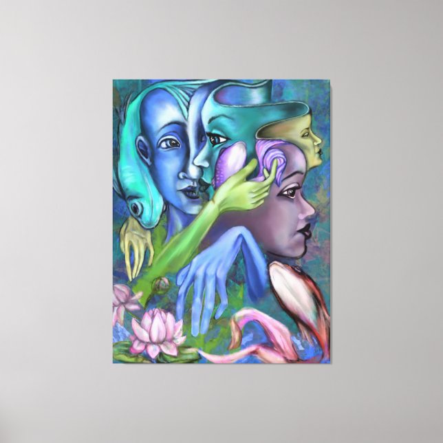 Lake Faces Canvas Print Cubism Style - Painting (Front)