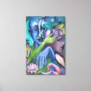 Lake Faces Canvas Print Cubism Style - Painting