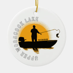 Lake Fishing Michigan Ceramic Tree Decoration