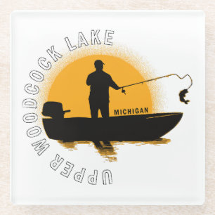  Lake Fishing Michigan Glass Coaster
