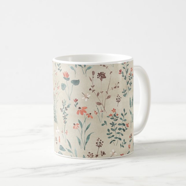 Lake flora watercolor wildflowers coffee mug (Front Right)