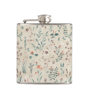 Lake flora watercolor wildflowers hip flask