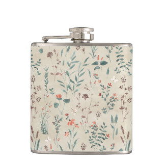 Lake flora watercolor wildflowers hip flask