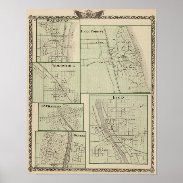 Lake Forest, Elgin, Waukegan, Woodstock Poster (Front)