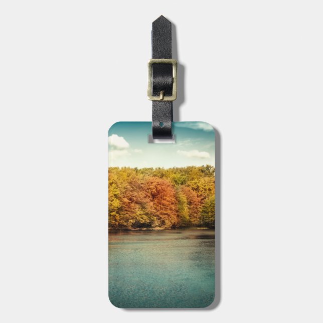 Lake Forest Trees Water Monogram Luggage Tag (Front Vertical)