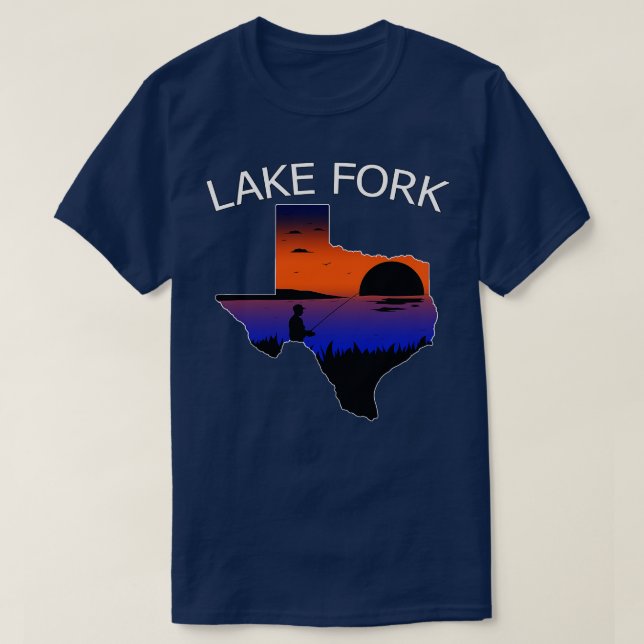 Lake Fork Reservoir Texas Fisherman Fishing at Sun T-Shirt (Design Front)