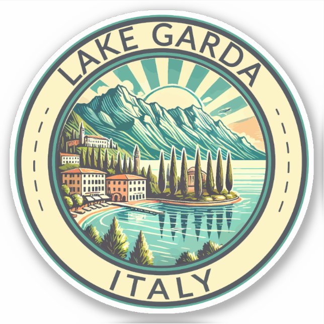 Lake Garda Italy Illustration Travel Art Badge (Front)