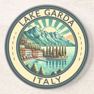 Lake Garda Italy Illustration Travel Art Badge Coaster