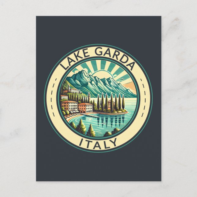 Lake Garda Italy Illustration Travel Art Badge Postcard (Front)