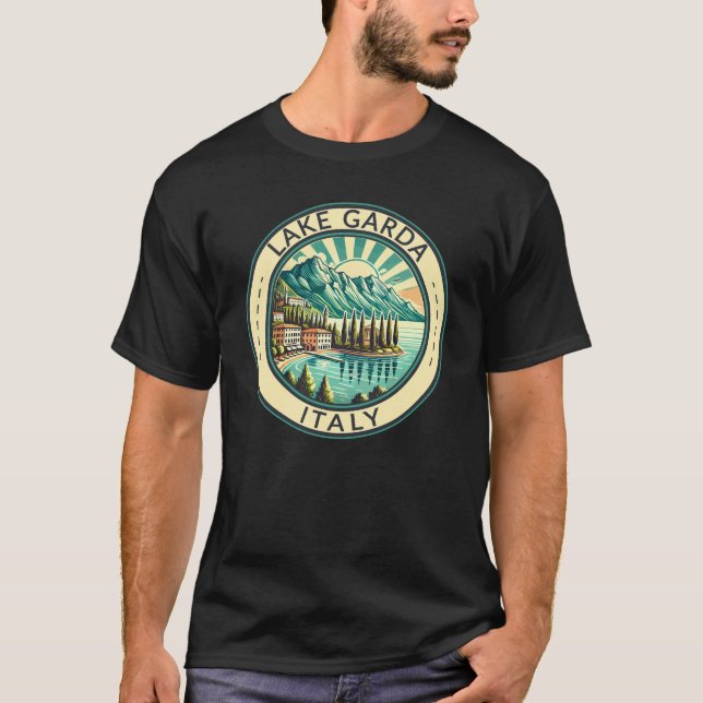 Lake Garda Italy Illustration Travel Art Badge T-Shirt (Front)