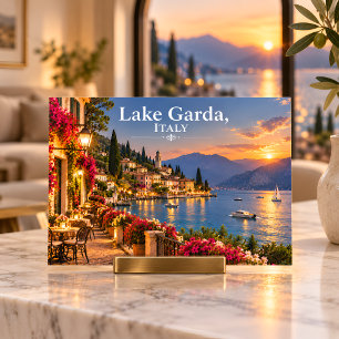 Lake Garda Italy Sunset Lakeside Village Travel Postcard
