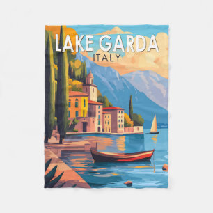 Lake Garda Italy Travel Art Vintage Fleece Blanket