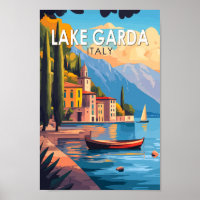 Lake Garda Italy Travel Art Vintage