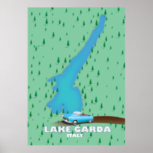 Lake Garda Italy travel poster map