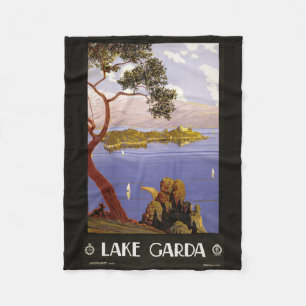 Lake Garda Italy vintage travel fleece blanket