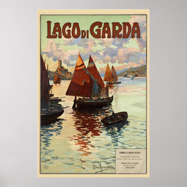 Lake Garda Italy Vintage Travel Poster (Front)